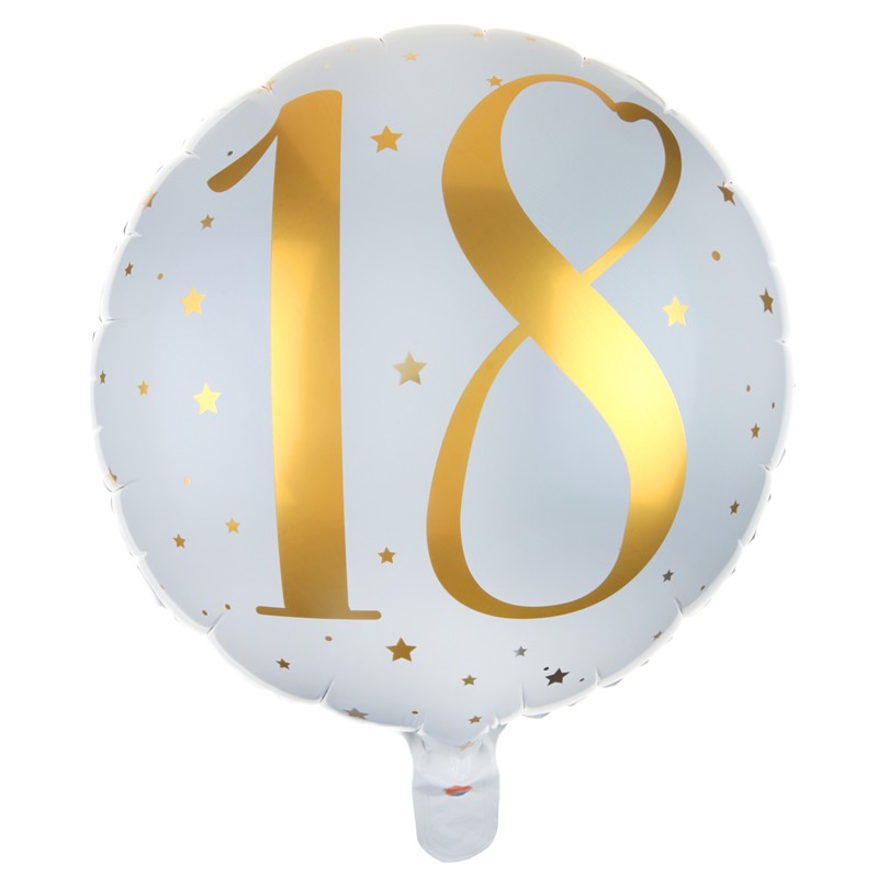 Ballon mylar Anniversaire  18  ans  blanc et or original 